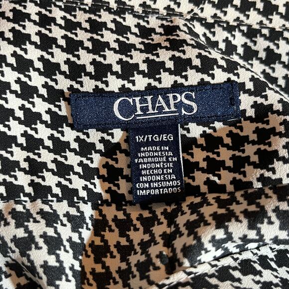 Chaps Shirt Womens Size 1X Black White Houndstooth Button Up Long Sleeves Casual - Picture 5 of 8